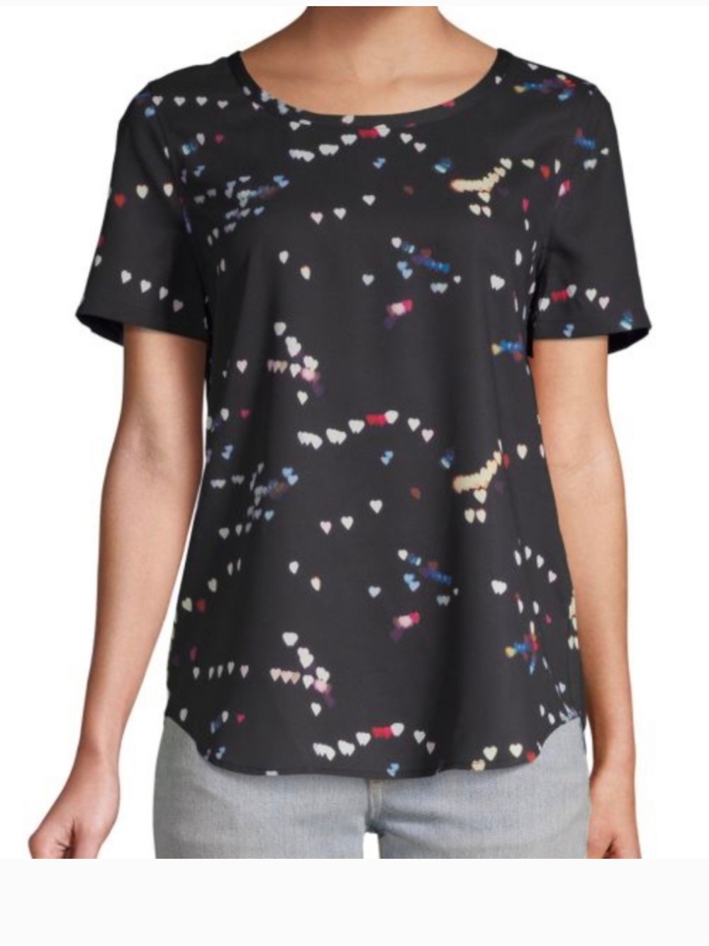 Equipment Black Short Sleeve City Lights Hearts top with Multicolor Small